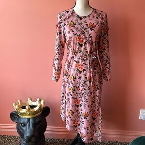 TOPSHOP Pink Floral & Ruffled Asymmetrical Dress